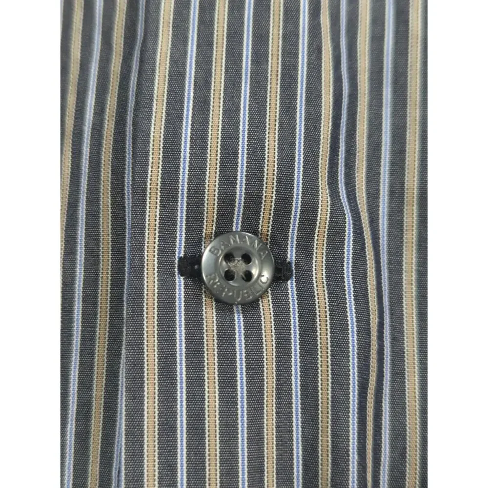 Banana Republic Shirt Mens L Slim Fit Striped French Cuff Italy Cotton Dress